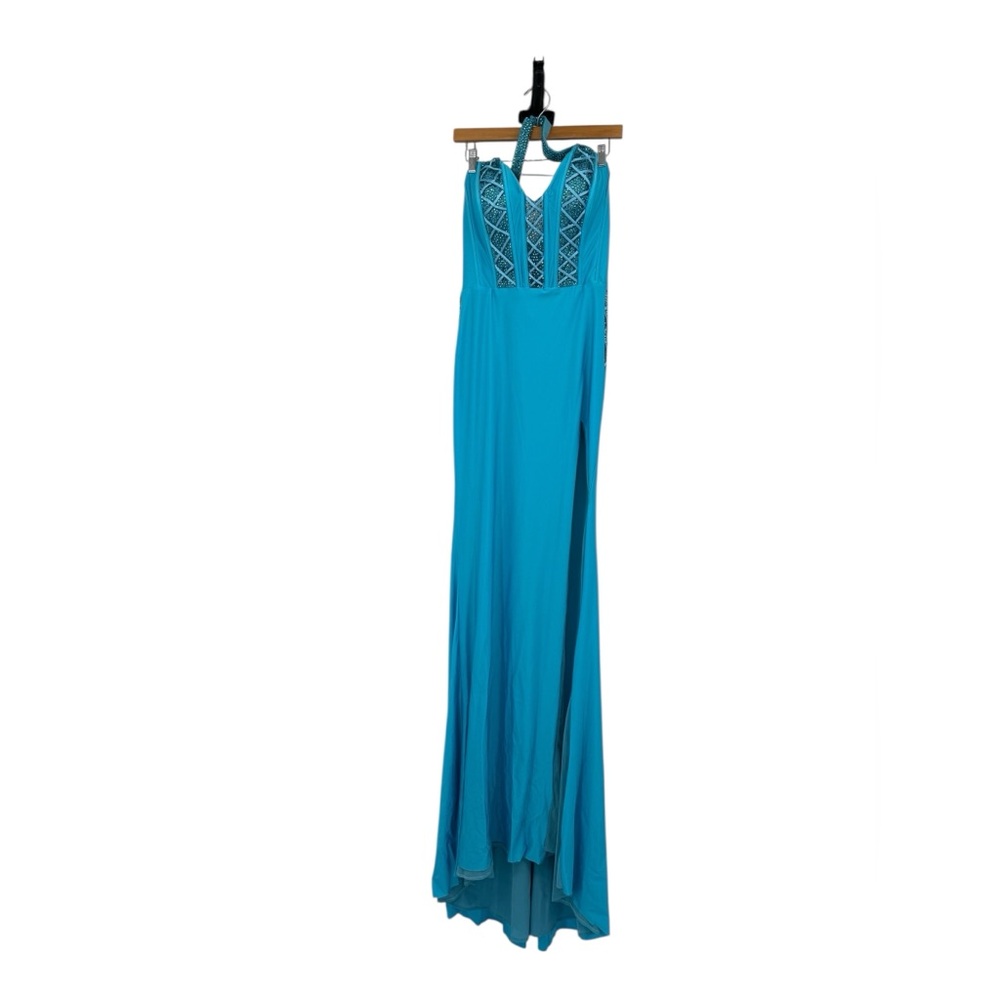Jovani D5034A Corset Aqua Blue Halter Rhinestone Prom Pageant Maxi Dress -8 NEW - Picture 4 of 16